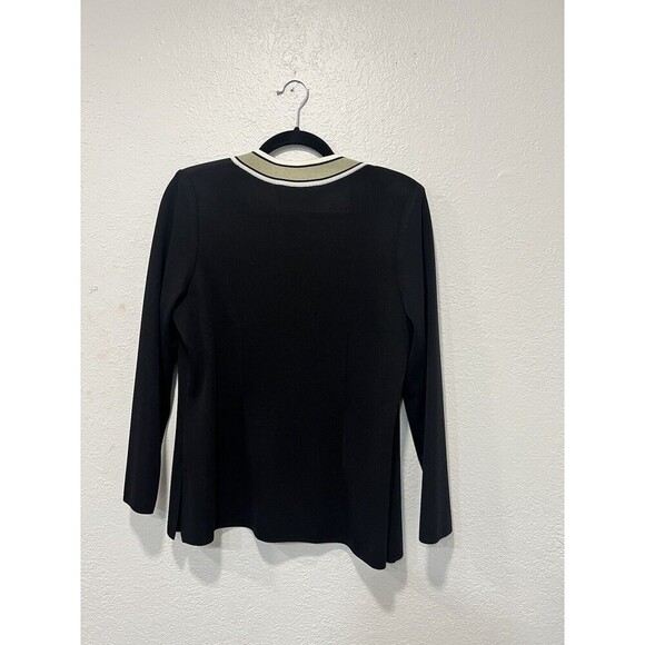 Exclusively Misook  Petite Size Small Long Open Cardigan Knit  Black Green Trim - Picture 2 of 5